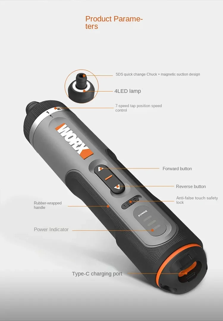 Toolvanalife™ WORX WX242 Smart Key - Rechargeable Tool with LED Light and Complete Kit